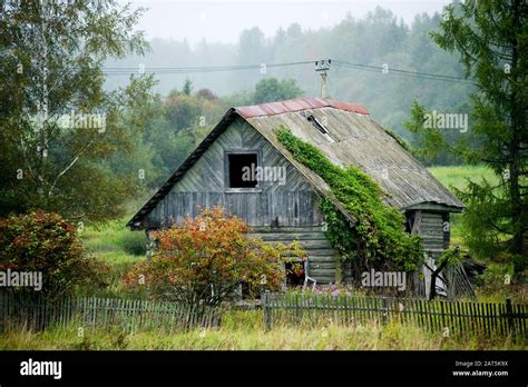 Old Abandoned Rickety Old Wooden House Without Windows With A Partially