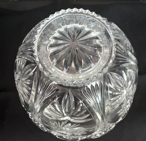 American Brilliant Cut Glass Pedestal Bowl In Hobstar Pattern Etsy