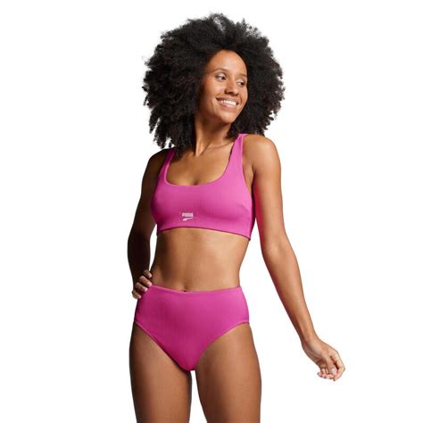 Puma Bikinibroekje Ribbed High Waist Brief Neon Pink Combo Puma