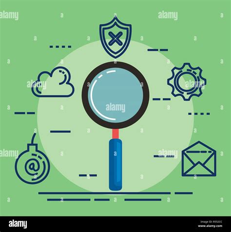 Data Center Security With Magnifying Glass Vector Illustration Design