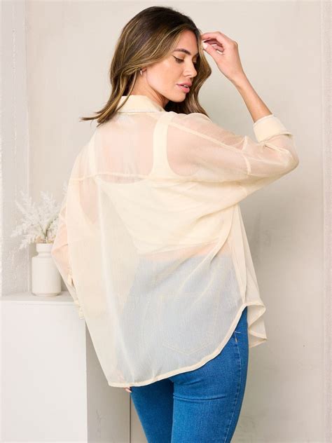 Women S Long Sleeve Button Up Sheer Top