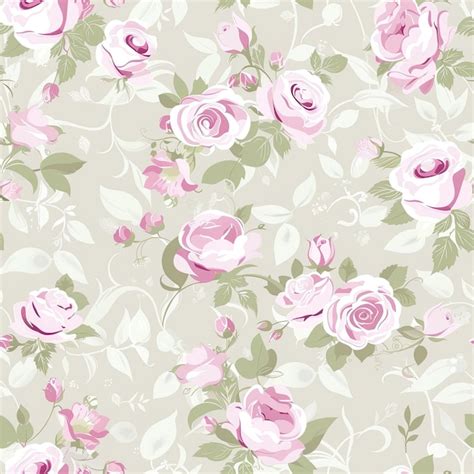 Premium Photo A Wallpaper With Pink Roses And Green Leaves