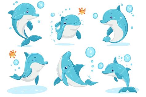 Cute Blue Dolphin Playing Activities Premium Ai Generated Vector