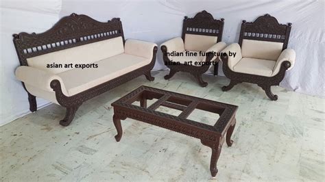 Royal Indian Rajasthani Jodhpur Hand Carved Teak Wooden Sofa Sets