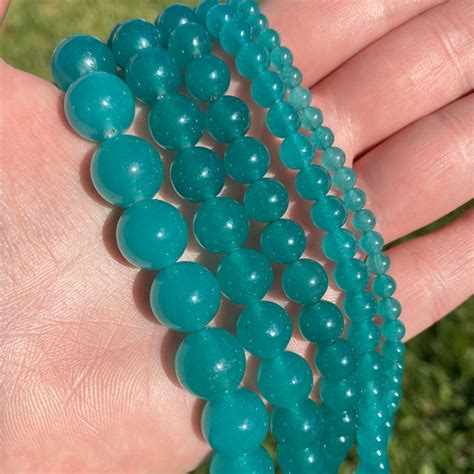 Blue Green Jade Beads Round Natural Gemstone Beads Sold By Etsy