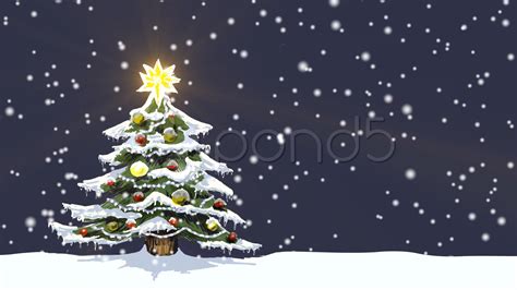 Snow falling over a Christmas tree. Lights twinkle and animation loops ~ Footage #545263