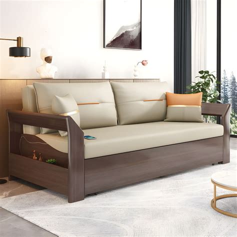 Scandinavian Futon Sleeper Sofa Bed Wood Futon Frame With Storage