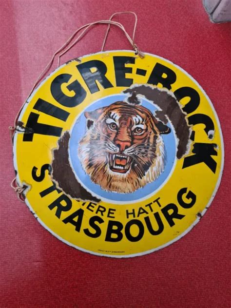 PLAQUE ÉMAILLÉE ANCIENNE Biere Tigre Bock éclats Original D Epoque EUR