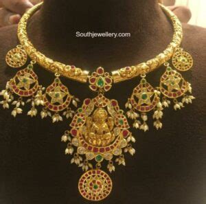 Antique Gold Nakshi Kante Necklace With Lakshmi Pendant