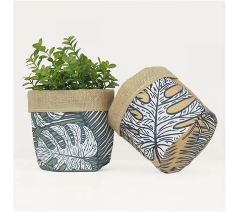 Cache Pots En Jute Et Tissu Jungle 18cm Lot De 2 Pot De Fleurs Bac