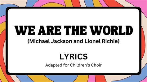 We Are The World (LYRICS) - YouTube