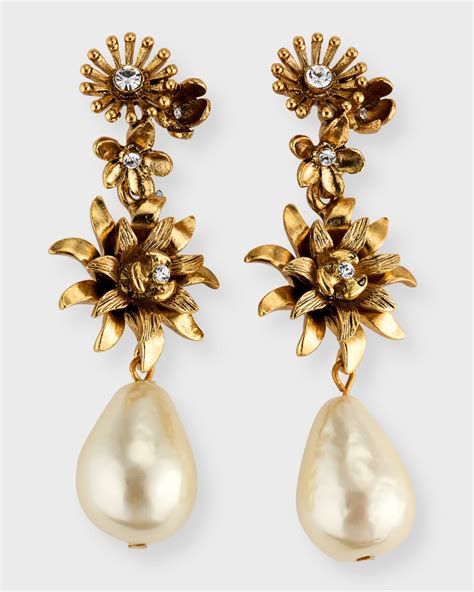 Oscar De La Renta Pearly Bloom Drop Earrings Neiman Marcus