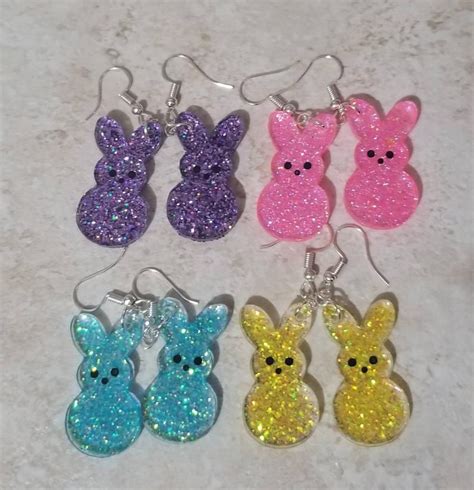 Easter Bunny Earrings Peep Earrings Pink Bunny Purple Etsy In 2020