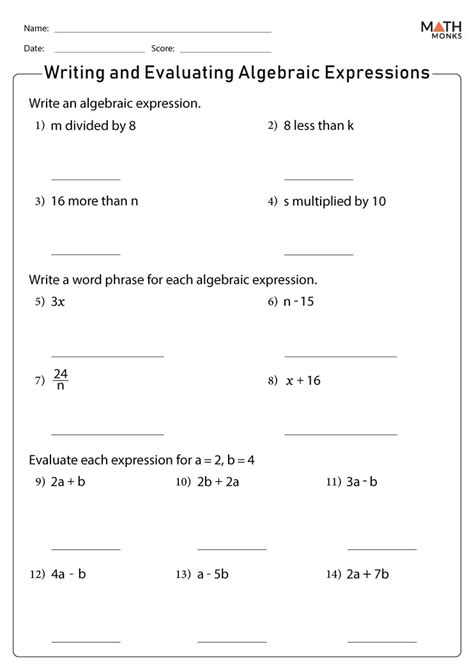 Evaluate Expressions Worksheet