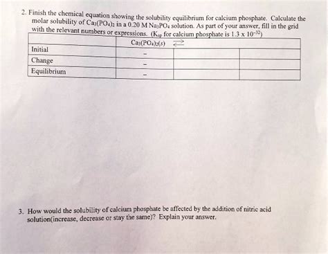 Solved Finish The Chemical Equation Molar Showing The Solubility Equilibrium For Calcium