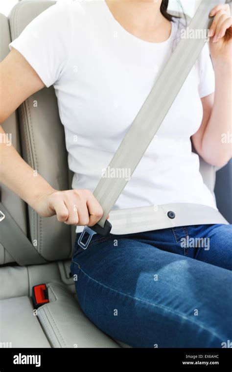 Young Woman Wearing Seat Belts Stock Photo Alamy