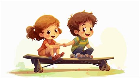 Happy Kids Playing On Seesaw Fun And Joyful Children Activity Premium