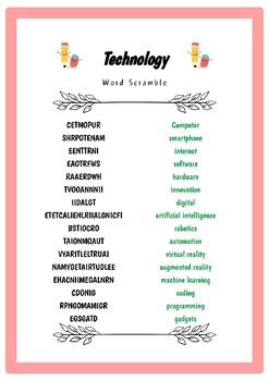 Technology Word Scramble Challenge Worksheet Activity By Pixelprose Haven