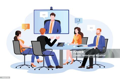 Group Of Businesspeople At The Video Conference Call Vector Flat