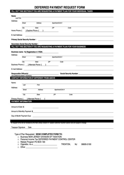 Nj Deferred Payment Request Form Fillable Printable Forms Free Online