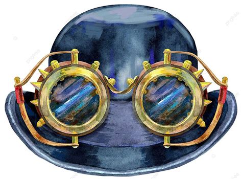 Vintage Mens Dress Steampunk Glasses Watercolor Black Bowler Hat With Cylinderheaddress Photo