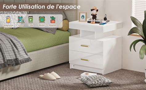 HaodaCulture Table De Chevet LED Avec Fonction De Charge Tables De