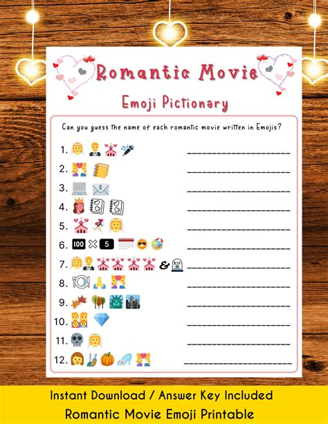 Romantic Movie Emoji Game Winter Printable Game Wintertime - Etsy