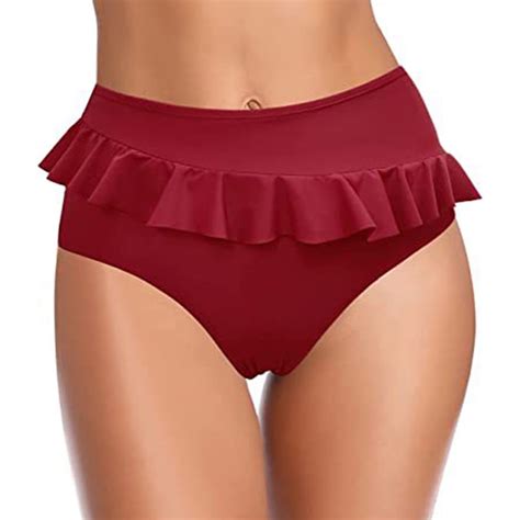 Towed Women S High Cut Plain Bikini Bottom Mid Waist Solid Swimsuit