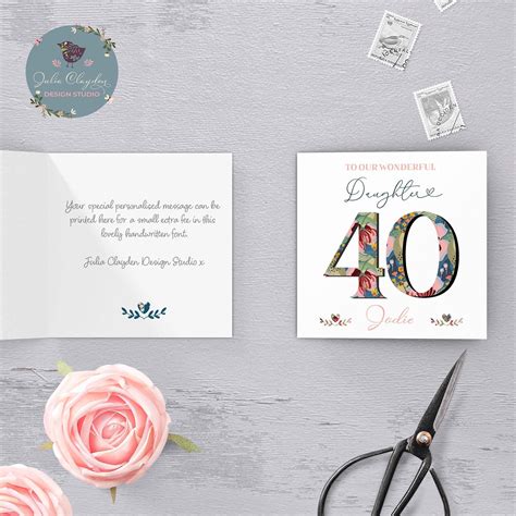 40th Floral Birthday Card For Daughter, Personalised Daughter 40th Birthday Card, 40th Card For ...