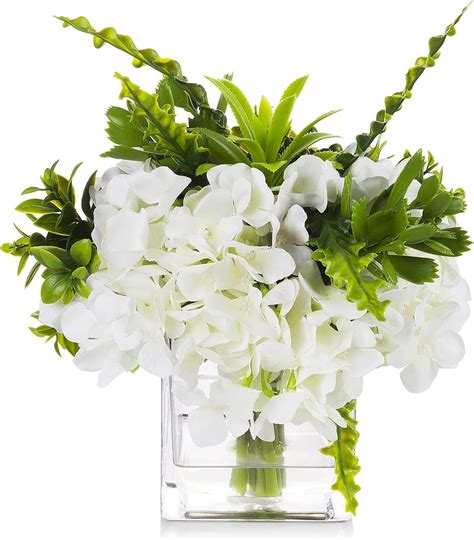 Enova Floral Mixed Artificial Silk Cream Hydrangea With Greenery Fake Flowers Arrangement In