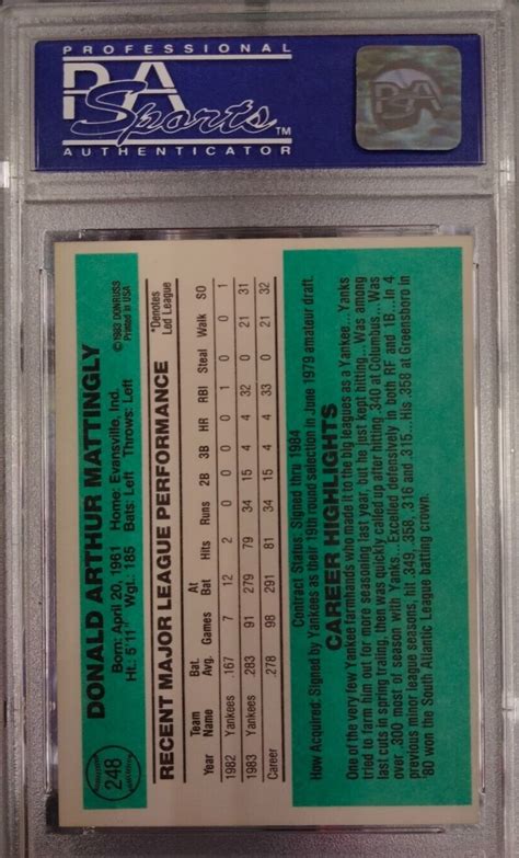 1984 DONRUSS DON MATTINGLY RC 248 PSA 8 OC EBay