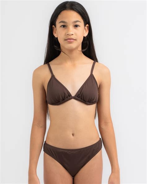 Kaiami Girls Lora Triangle Bikini Set In Dark Choc Triangle Bikini