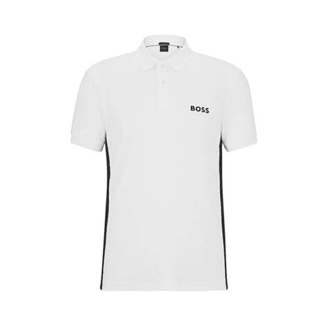 Hugo Boss Cotton Tape Logo Print Slim Fit White Polo Shirt Clothing