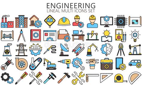 Ingeniería Y Conjunto Industrial De Iconos De Vectores Lineales ...