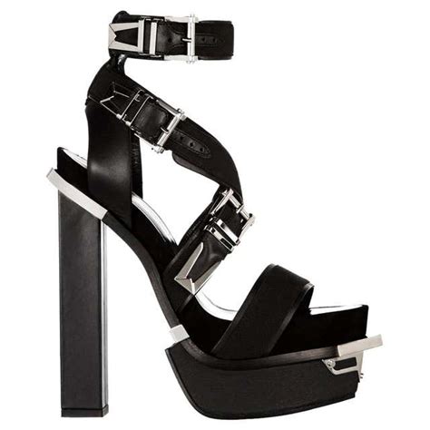 New Versace Hard Rock Black Leather Buckle Triple Platform Sandals