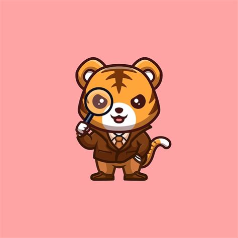 Premium Vector Tiger Detective Cute Creative Kawaii Cartoon Mascot Logo