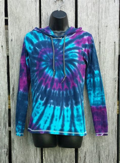 Adult Tie Dye Long Sleeve T Shirt Hoodie Purple Blue Spiral S M L Xl