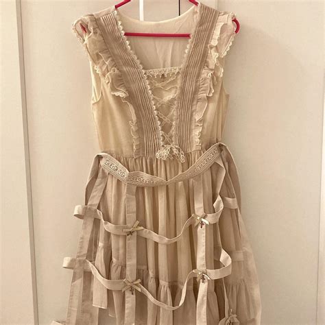 Women S Cream And Tan Dress Depop