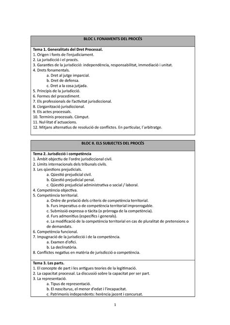 Programa Dret Processal Civil Bloc I Fonaments Del Proc S Tema