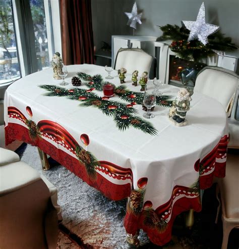 Merry Vinyl Christmas Tablecloth Christmas Dinner Tablecloth Festive