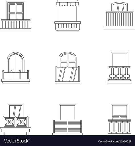 House Balcony Icon Set Outline Style Royalty Free Vector