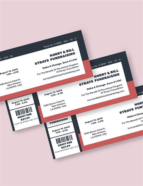 Editable Fundraiser Ticket Template in Publisher, Word, PSD, Pages, Illustrator, Google Docs ...