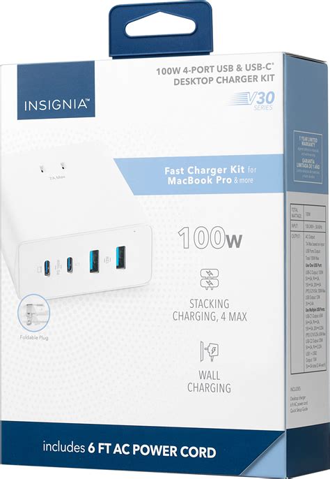 Insignia 100W 4 Port USB And USB C Desktop Charger Kit For MacBook Pro