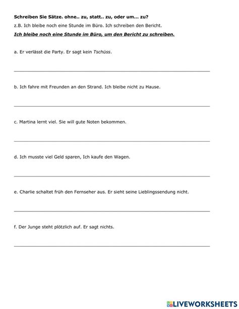 Bung Um Ohne Statt Zu Infinitiv Worksheet