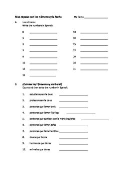 Numbers Calendar Notes Review By Sra Salemno Tpt