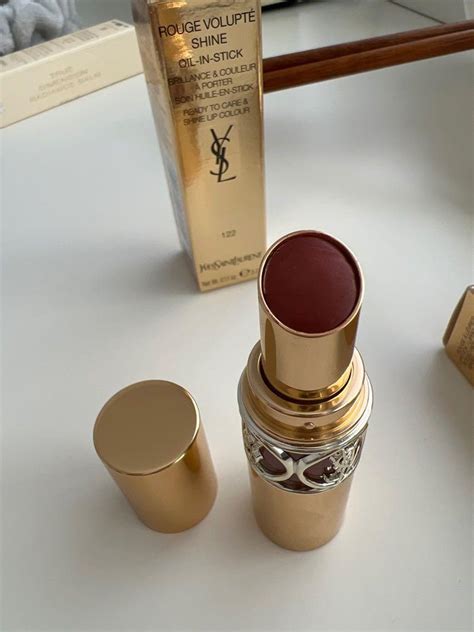 YSL Rouge Volupte Shine Lipstick In 122 Burnt Zellige Beauty