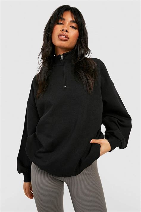 Black Oversized Half Zip Sweater Boohoo Uk