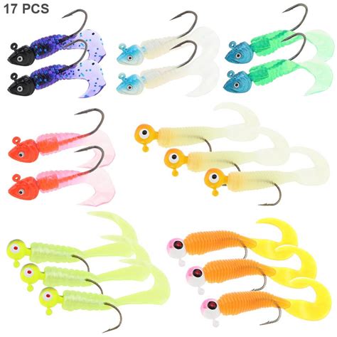 Pcs Set Fishing Lure Set Lead Jig Head Hook Grub Worm Soft Baits