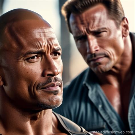 Dwayne Johnson Crying Over Arnold Schwarzenegger Stable Diffusion Online