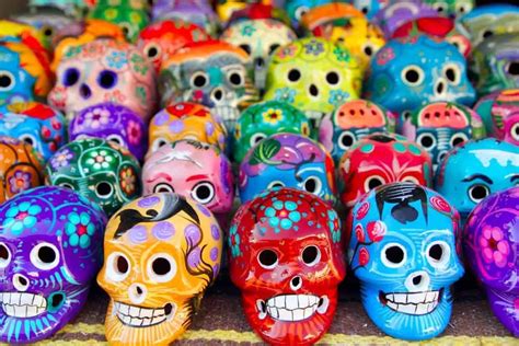 Aztec skulls Mexican Day of the Dead colorful